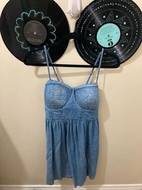 Jolie Light Blue Denim Bustier Midi Dress